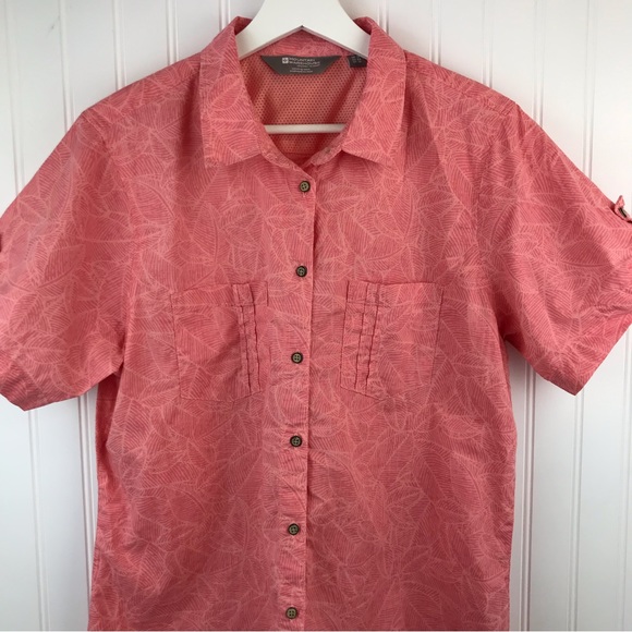 Mountain Warehouse Button Down Summer Shirt size 12, Coral Leaf Print Cotton - Picture 2 of 13